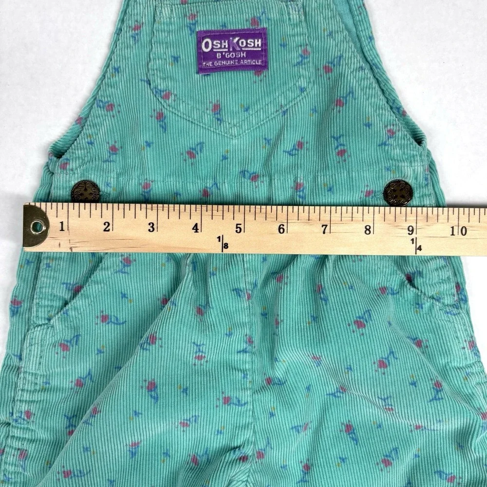 VTG OshKosh B'Gosh Floral Corduroy‎ Overalls Girls 18 month Green Triangle